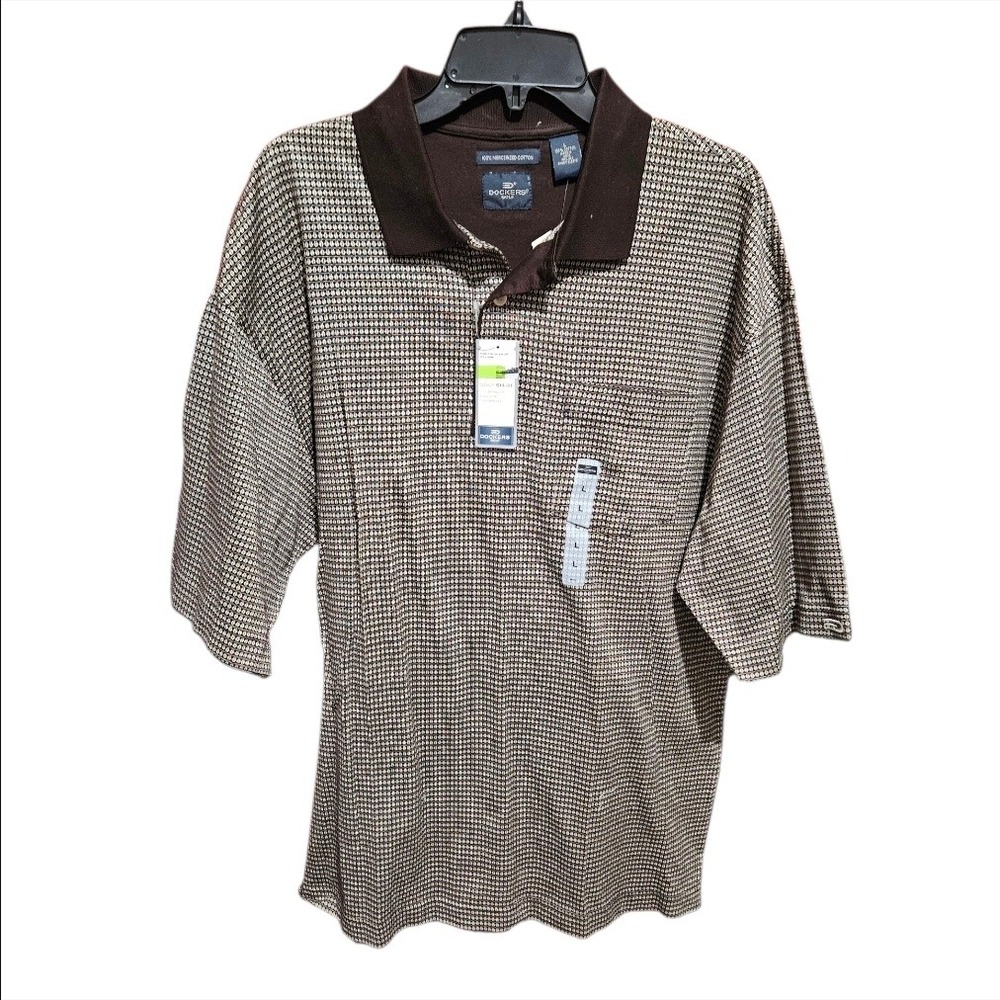 Dockers Golf Men's Mercerized Cotton Houndstooth Polo Golf Shirt Pocket New